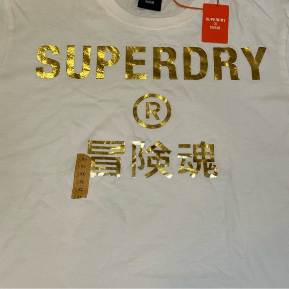 NTW Superdry Men’s White Corporate Logo Gold Foil T-Shirt Size 3XL M1011253A - Picture 3 of 11